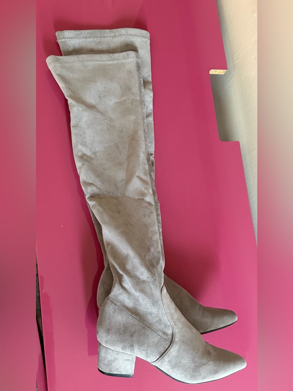 Grey Suede-Look Over-the-Knee Jeans